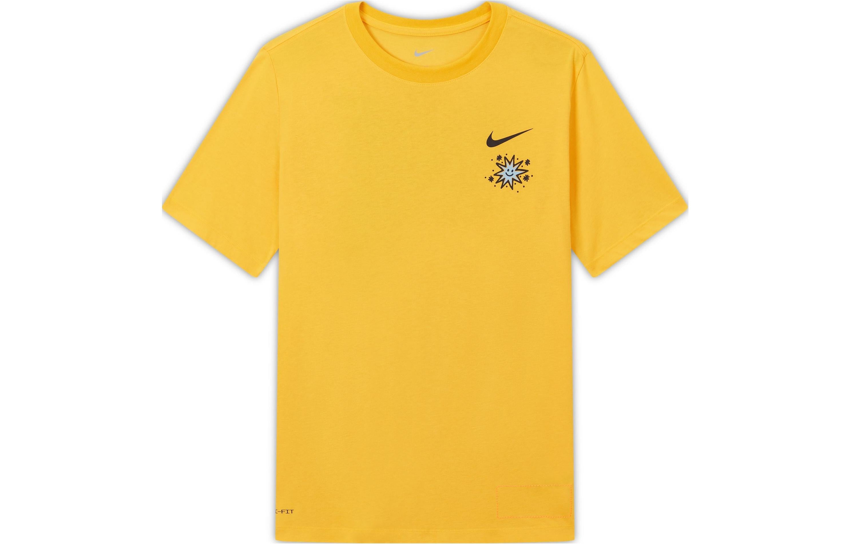 Men's Nike SS22 Cartoon Sun Hand Printing Pattern Alphabet Round Neck Short Sleeve Yellow T-Shirt DV - 1