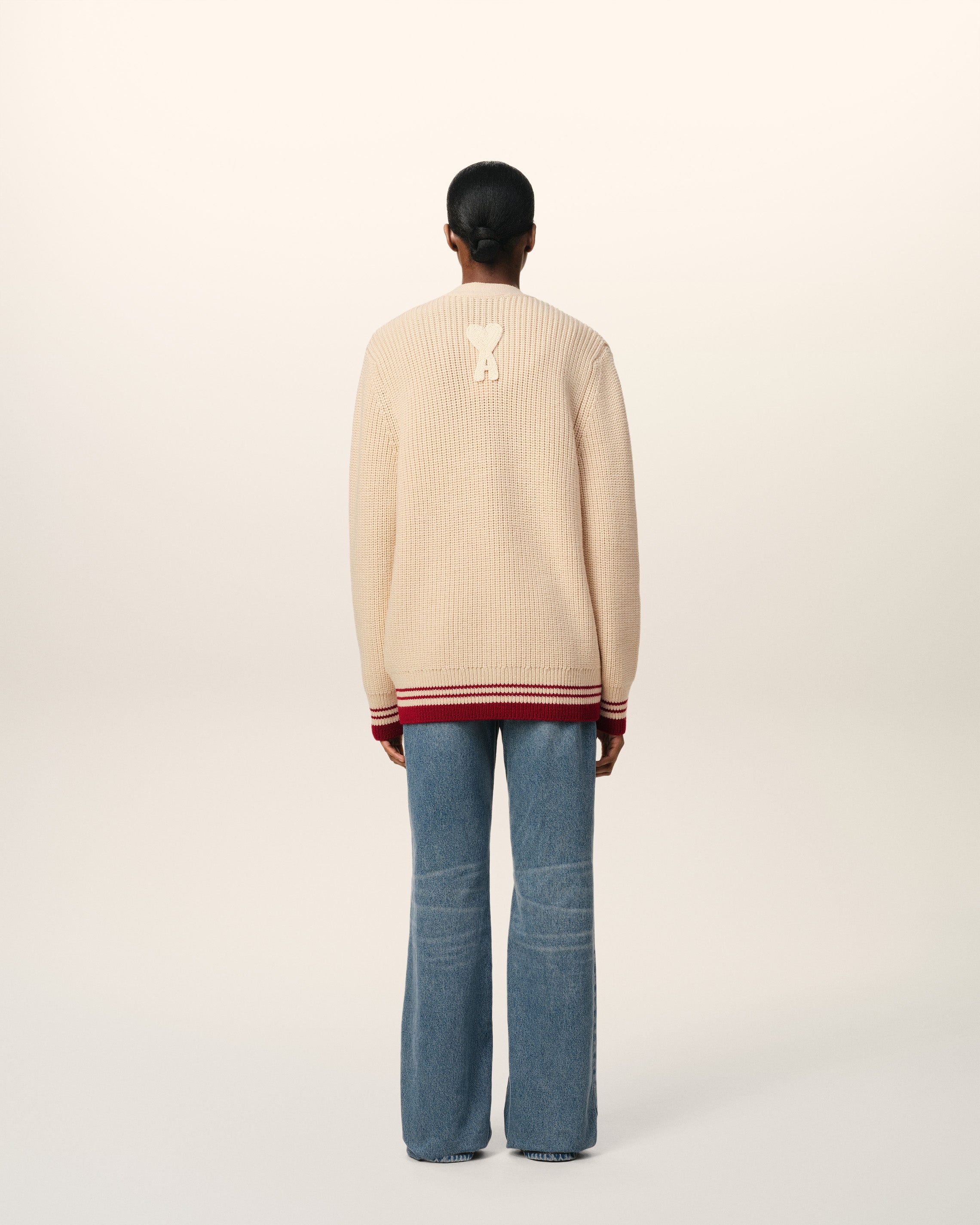 BEIGE WOOL RIBBED SWEATER - 5