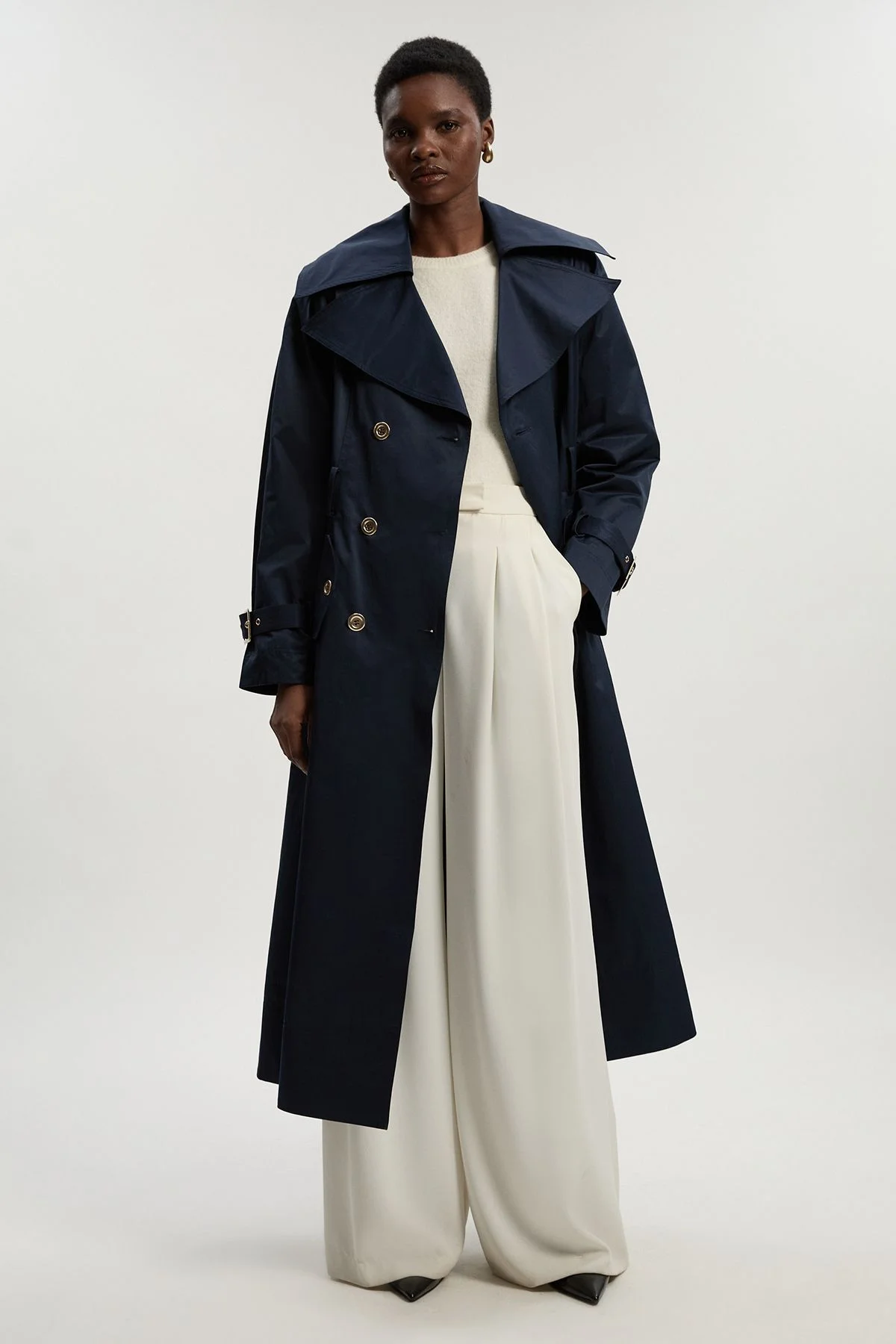 Cotton Sheen Belted Classic Trench Coat - 1