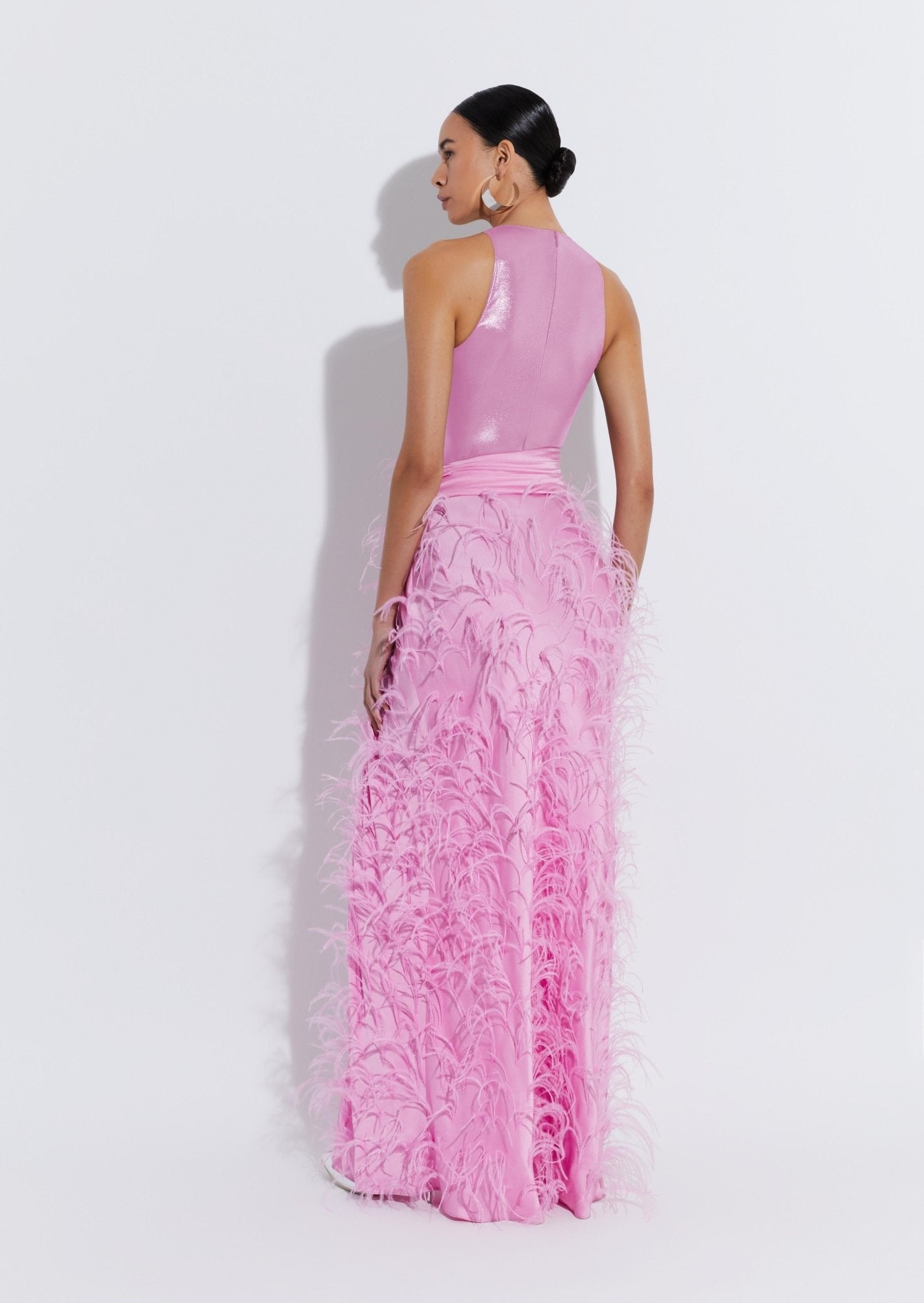 Satin Maxi Skirt With Feathers - 3