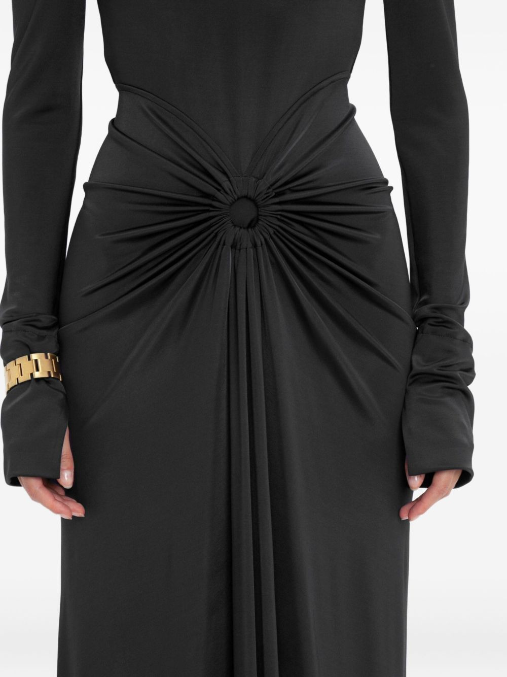 gathered long-sleeve midi dress - 5