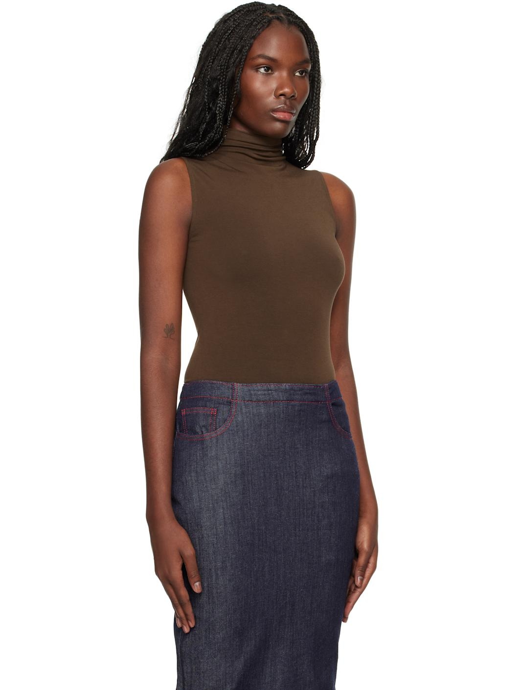 Brown Viscose String Bodysuit - 2