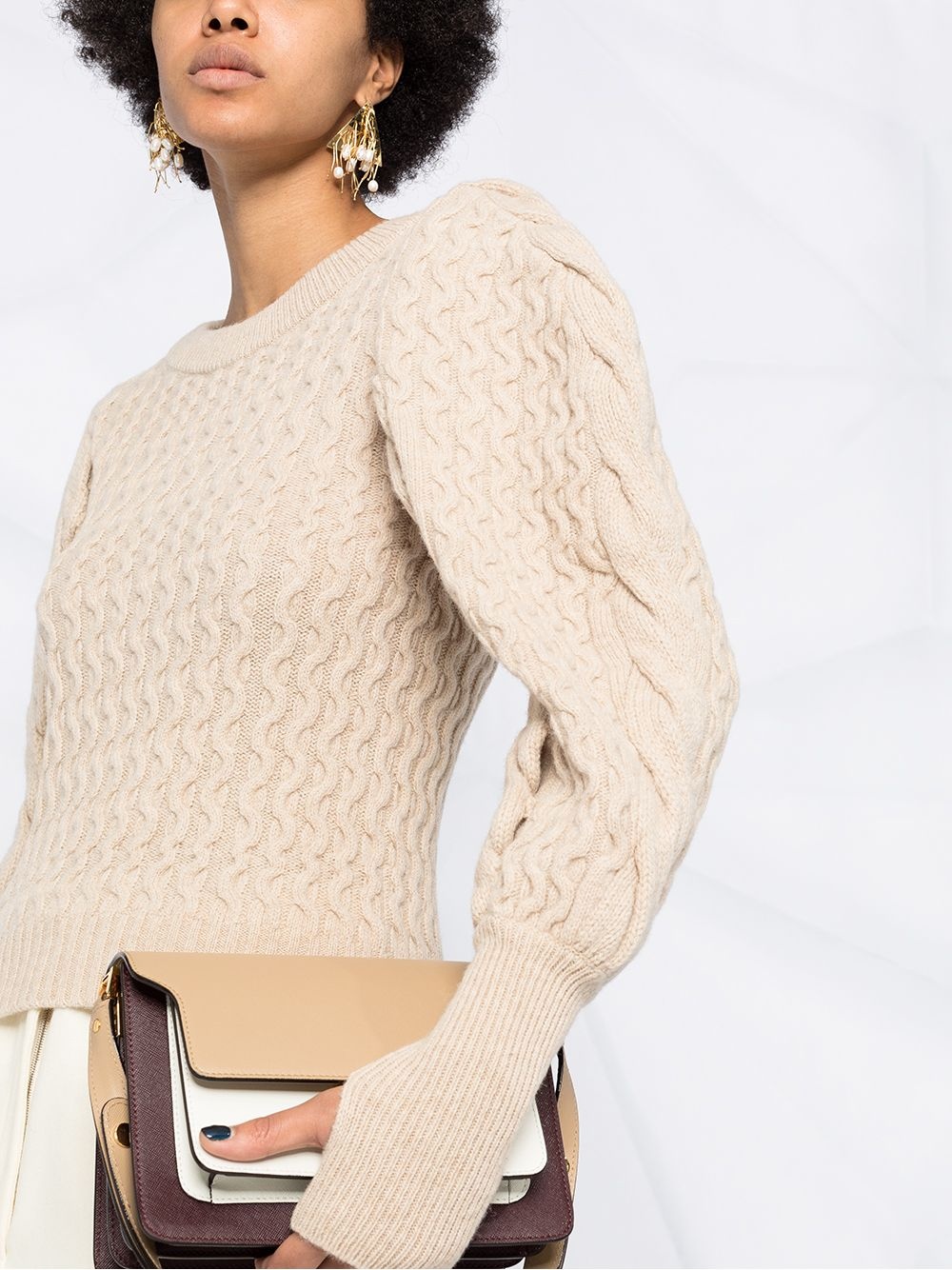 puff-sleeve cable knit jumper - 3