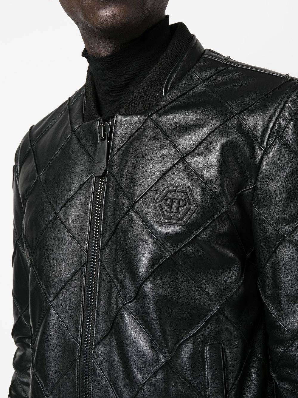 quilted leather bomber jacket - 5