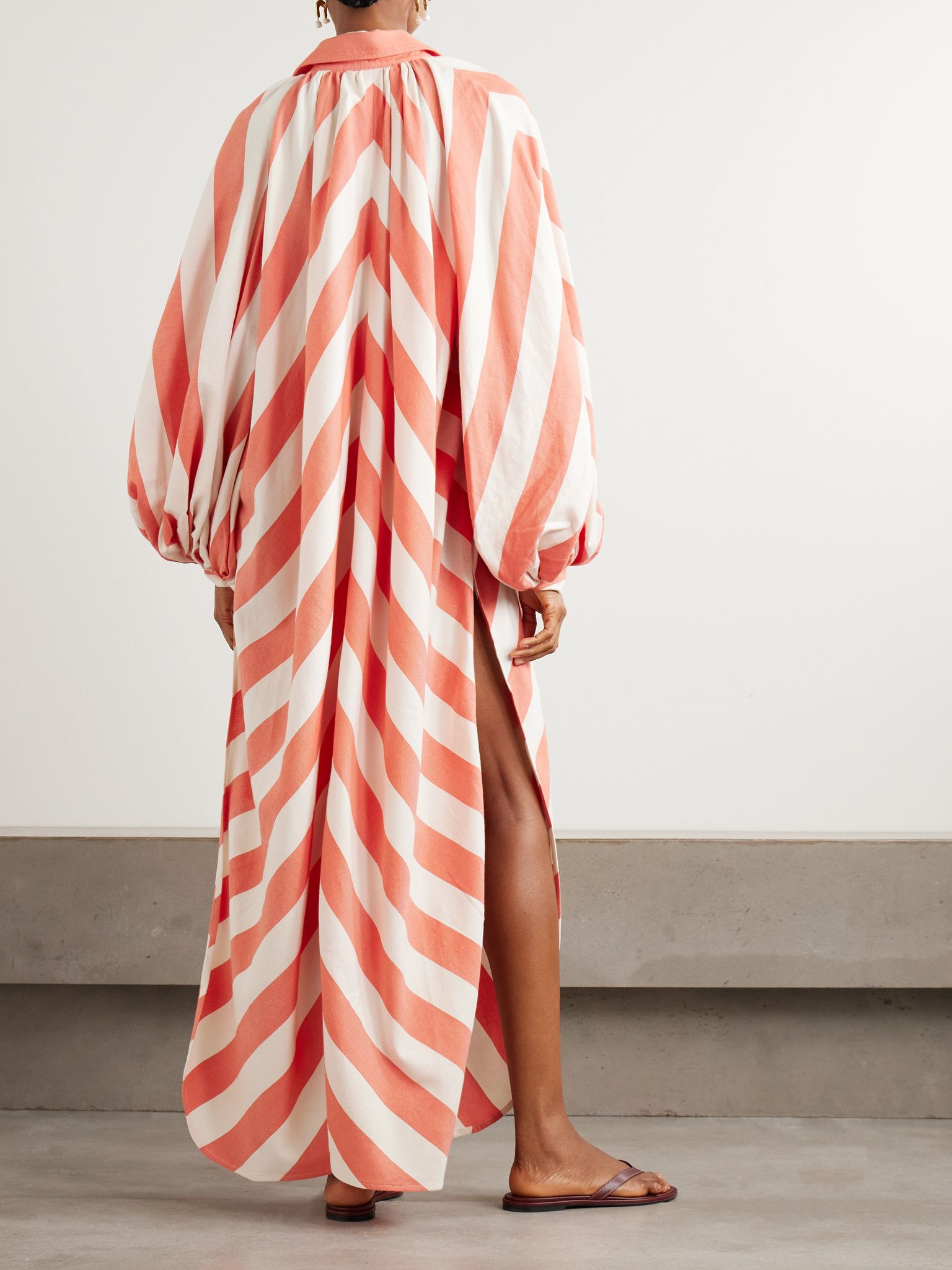 Touareg gathered striped cotton maxi dress Pink - 3