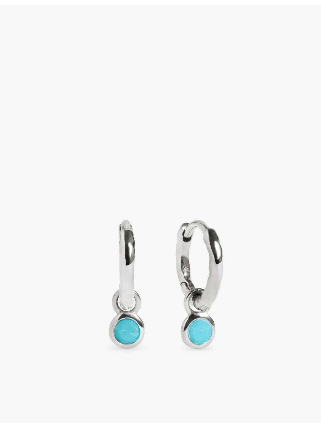 December Birthstone Sterling-Silver and Turquoise Huggie Earrings - 1