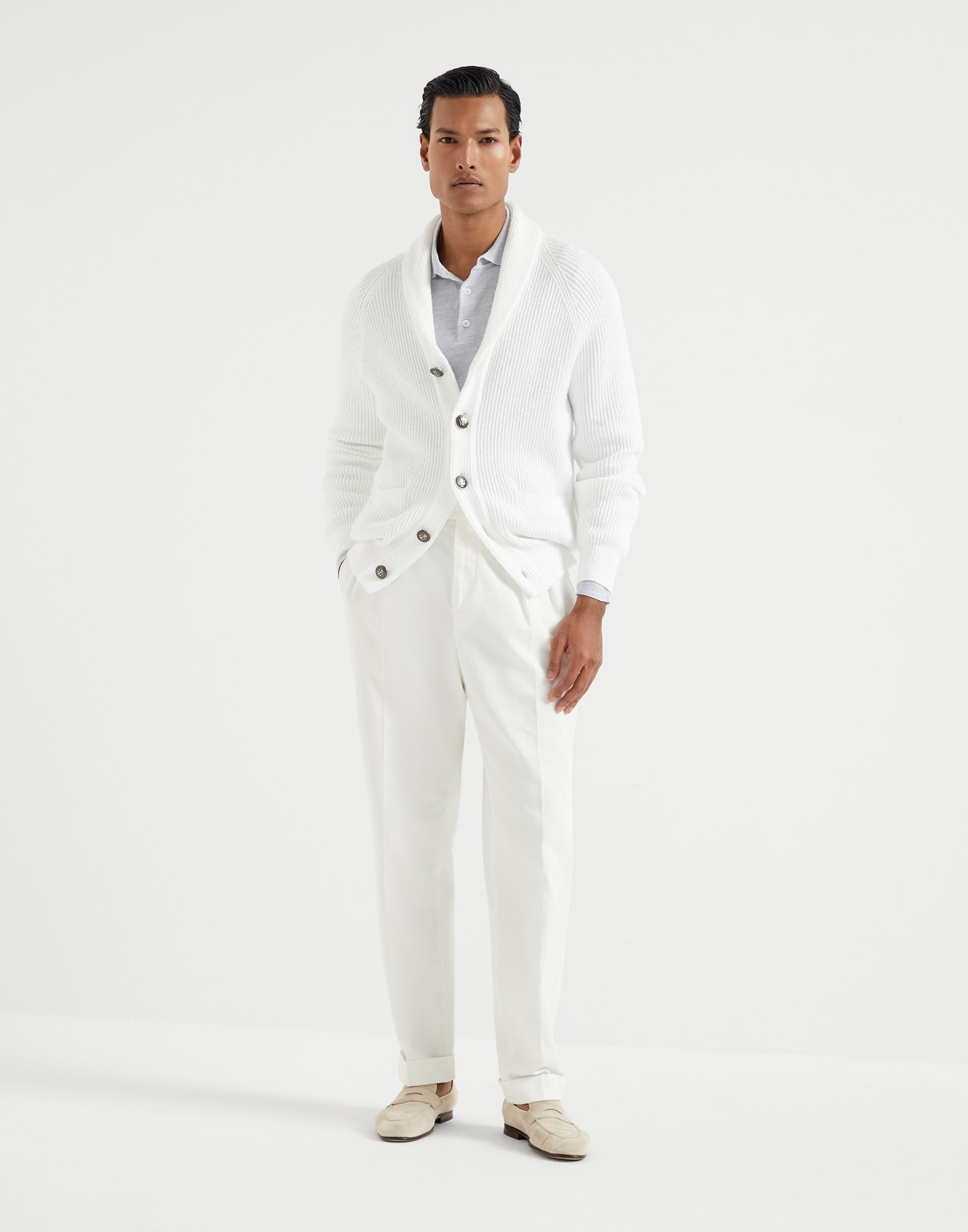 Lightweight cashmere, silk and linen knit polo shirt - 5