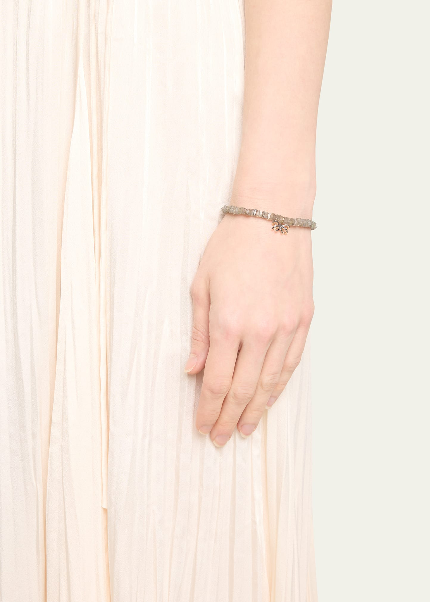 14K Pave and Labradorite Bracelet with Double Bow Charm - 2
