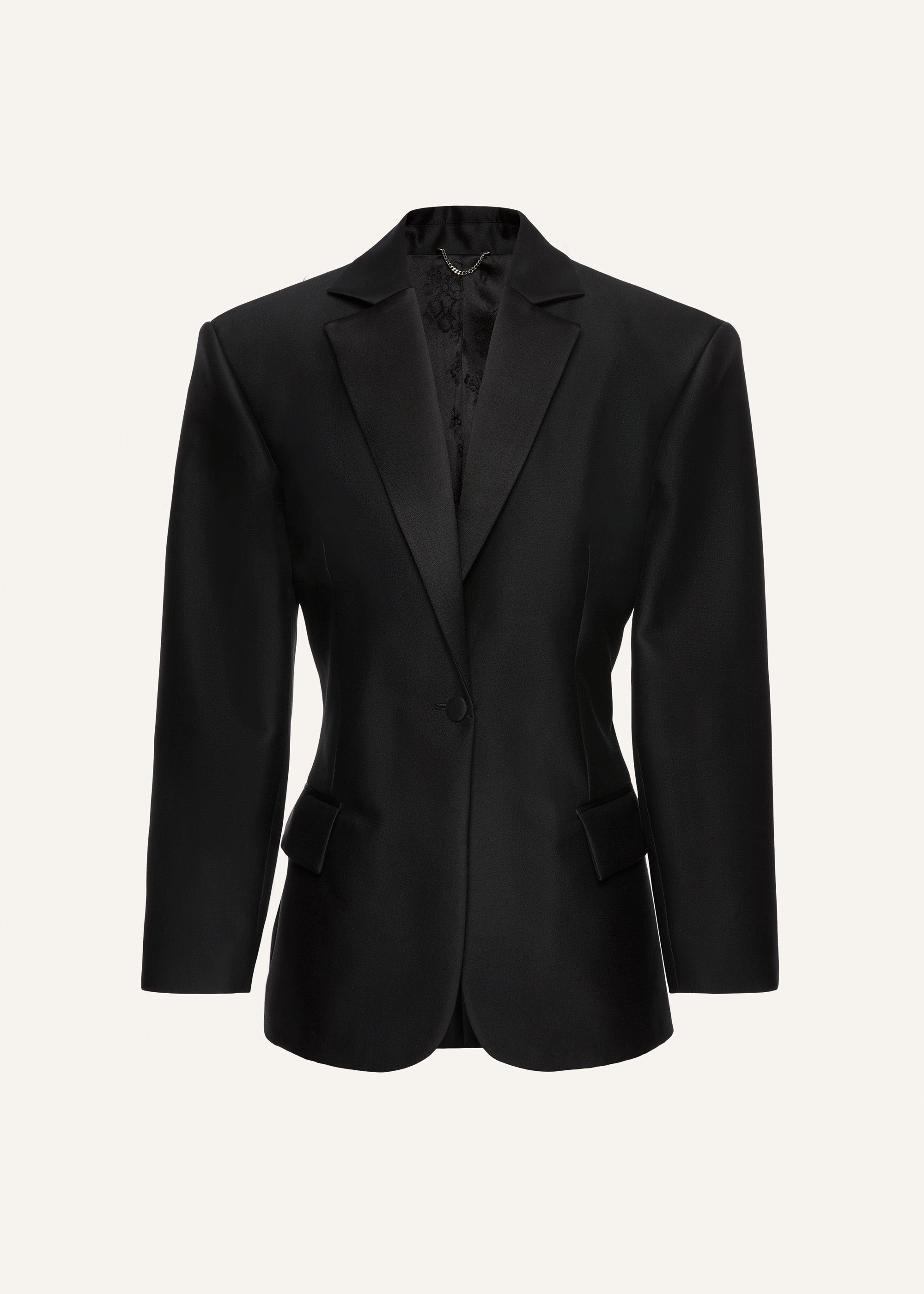Hourglass satin blazer in black - 1