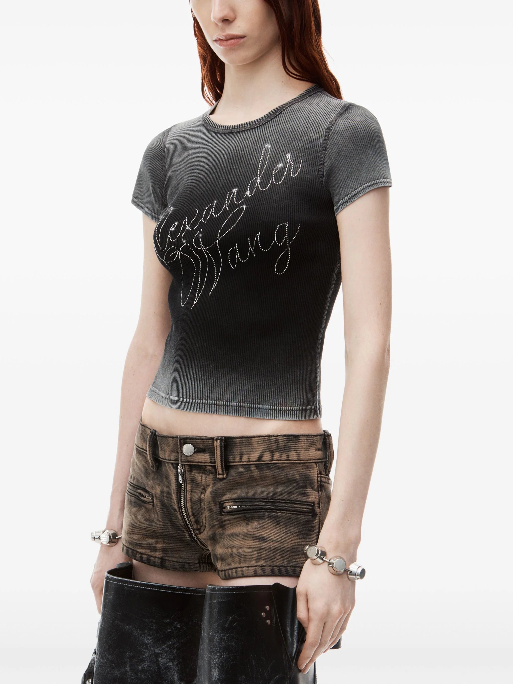 ALEXANDER WANG Women Fitted Tee With Hotfix Cursive Logo - 2