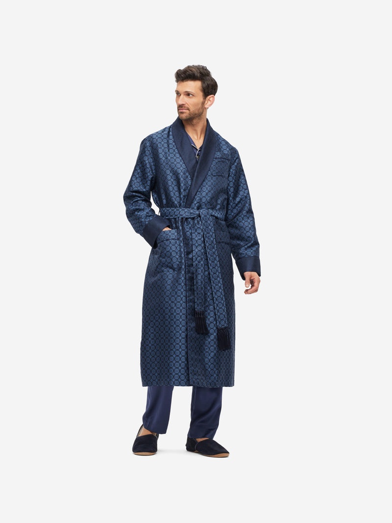 Men's Dressing Gown Verona 60 Silk Jacquard Navy - 3