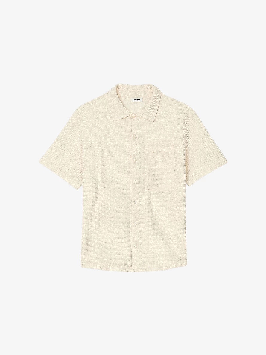 Button-Down Short-Sleeve Waffle Shirt - 1