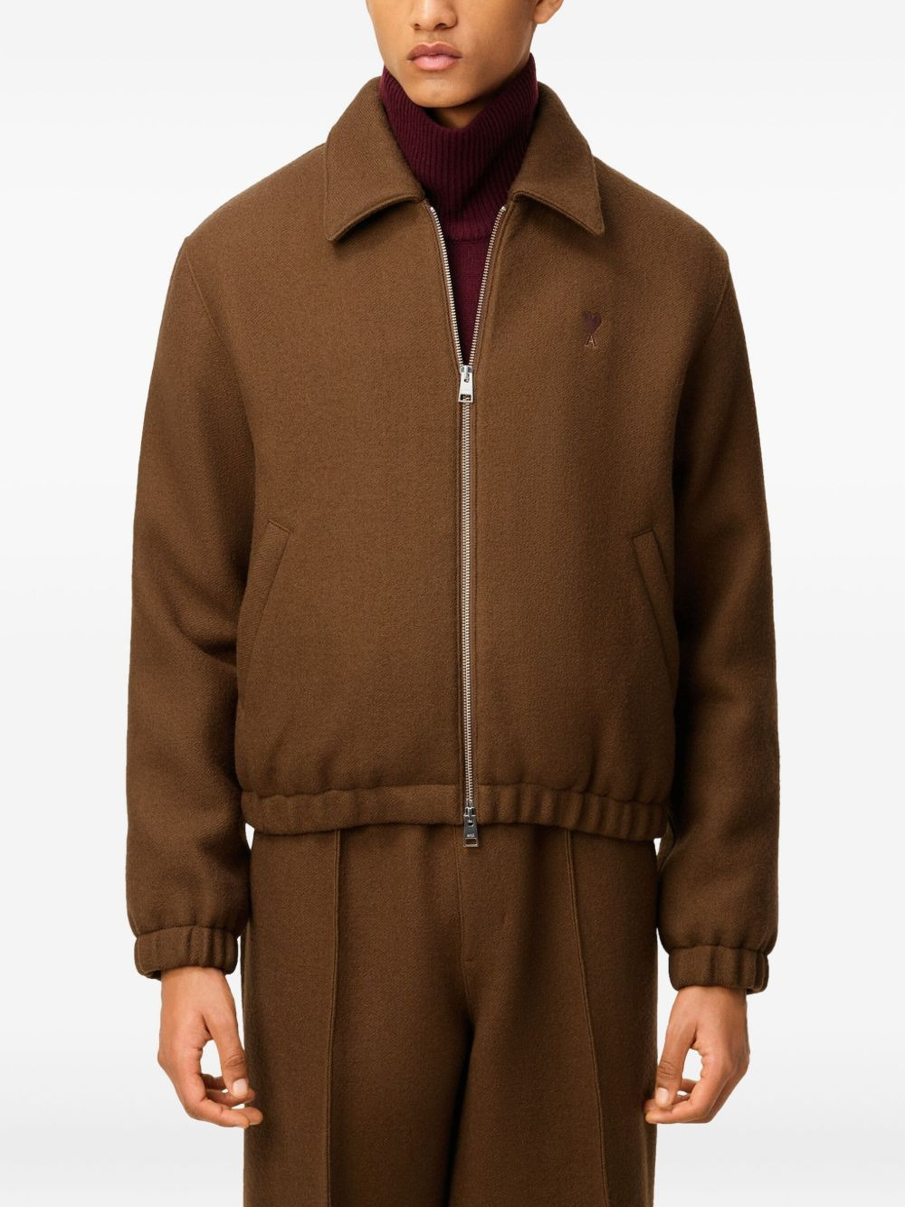 logo-embroidered wool jacket - 5
