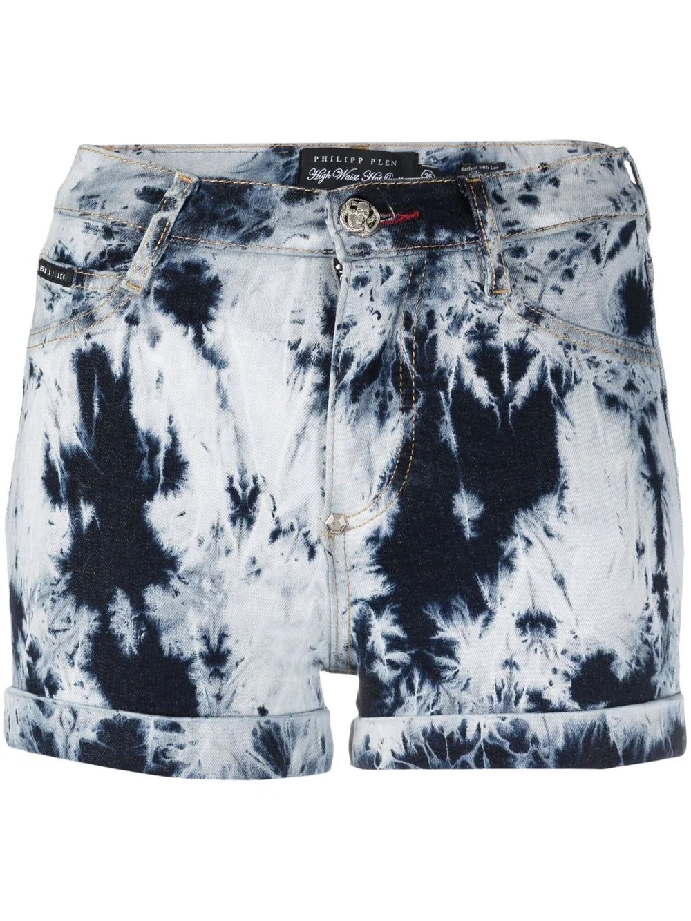 bleached denim mini shorts - 1