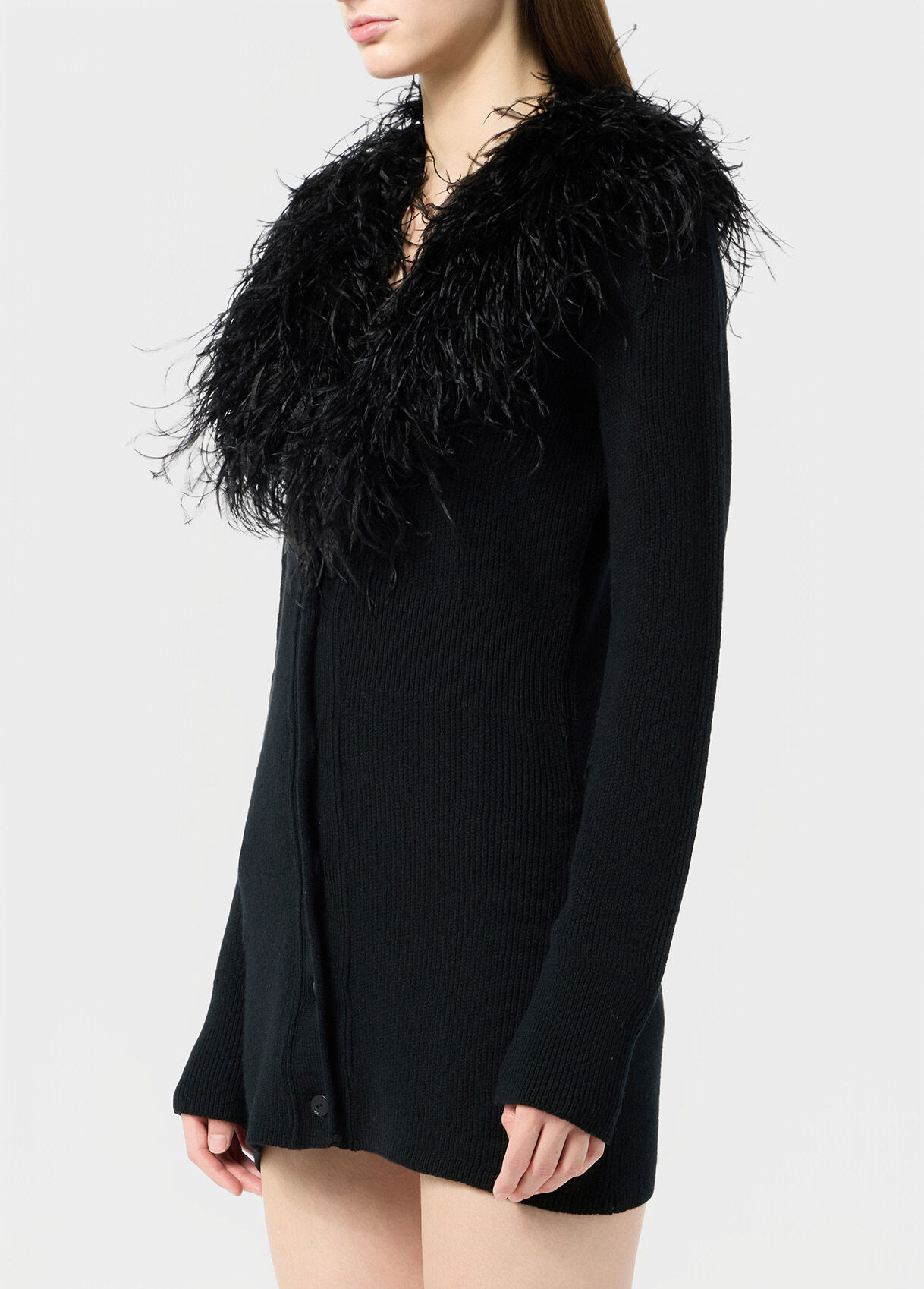 WOOL CARDIGAN WITH FEATHER COLLAR - 4