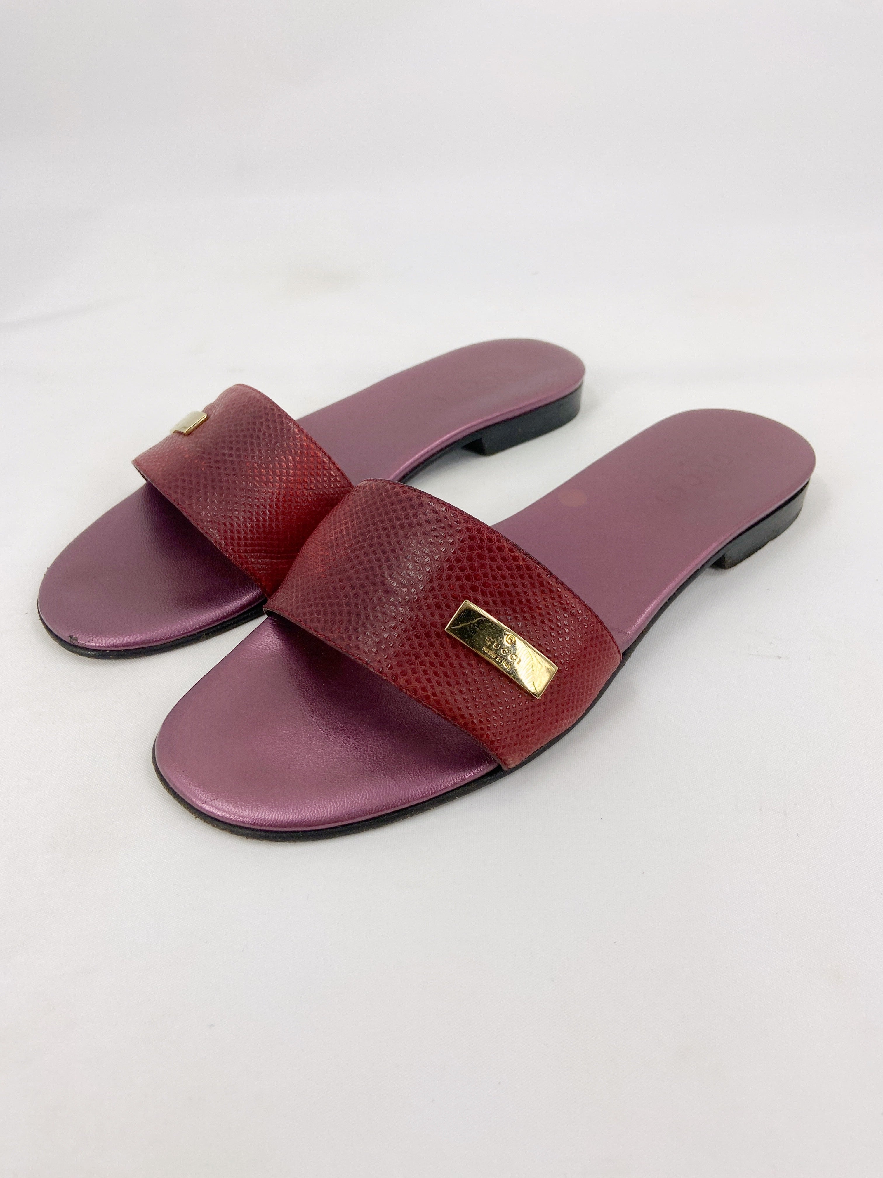 Gucci 90s Tom Ford Cherry Elephant Trunk Snake Leather Sandals 37 - 2