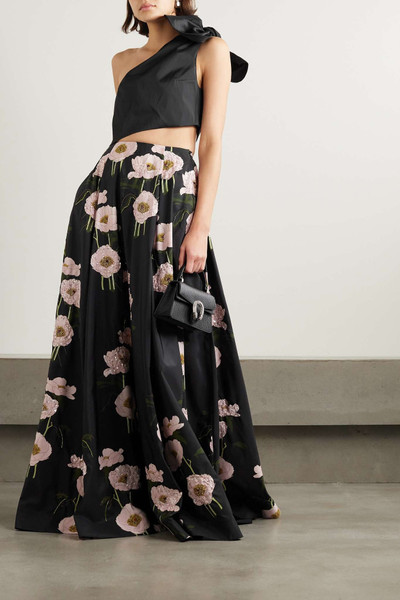 BERNADETTE Kennedy pleated embellished floral-print taffeta maxi skirt outlook