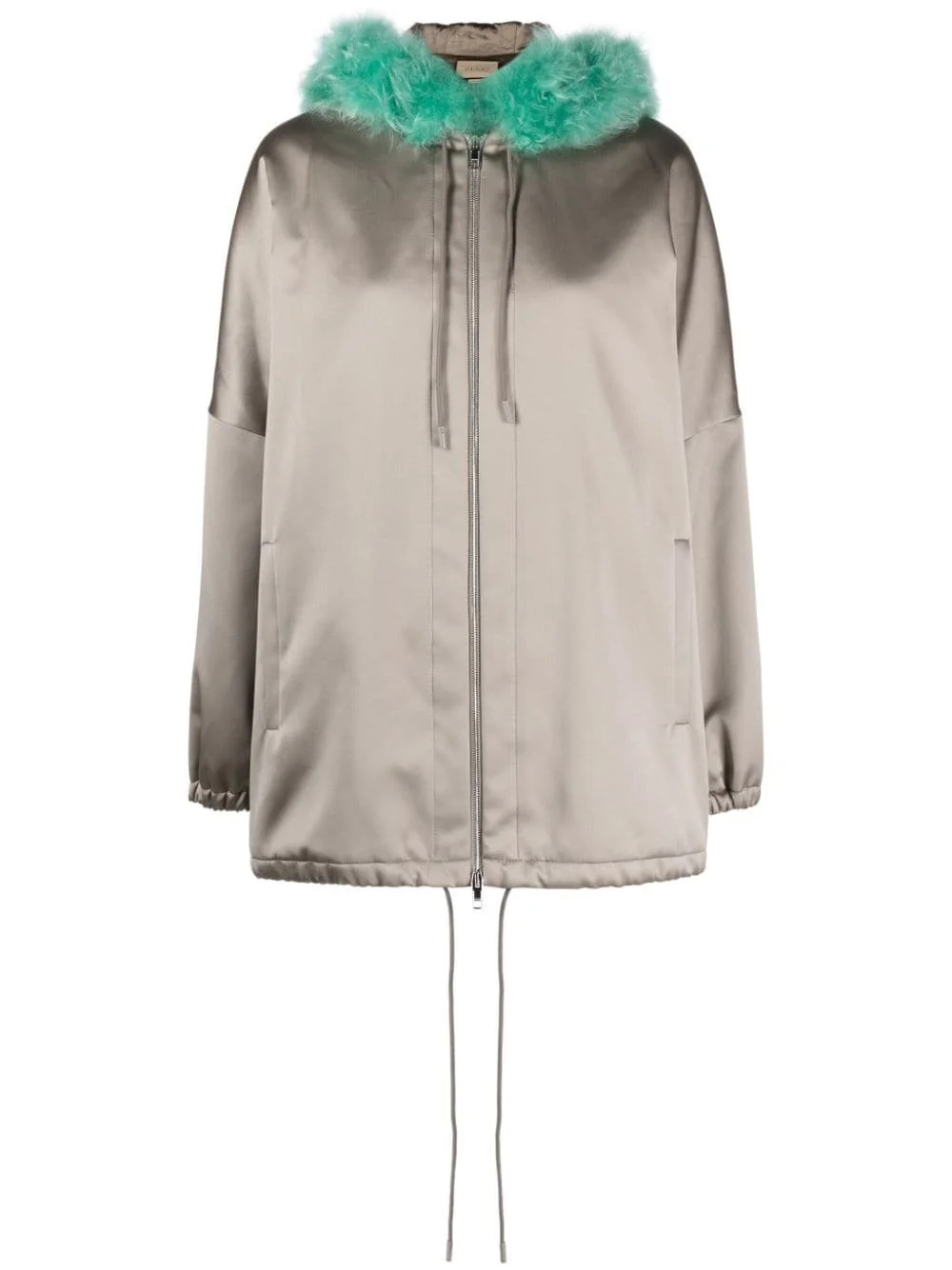 shearling-trim satin hooded jacket - 1