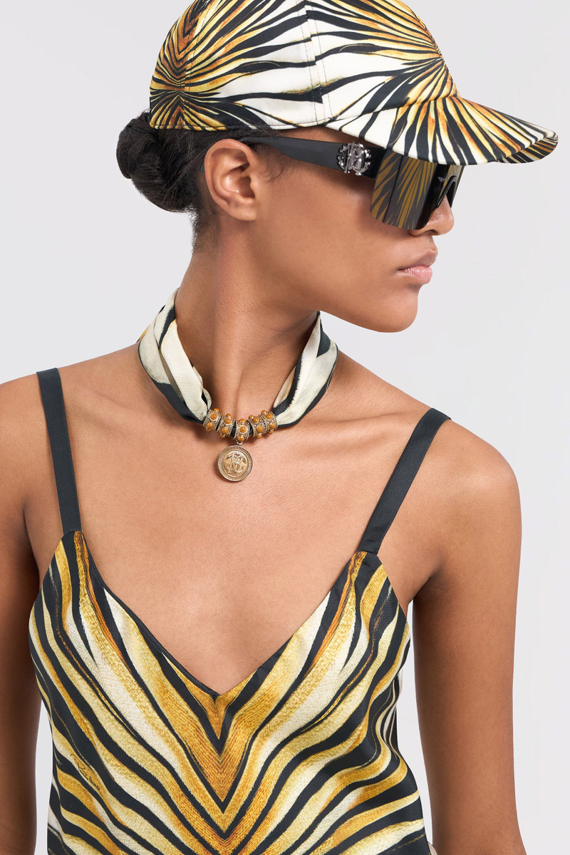 Roberto Cavalli Necklace in metal and printed silk outlook