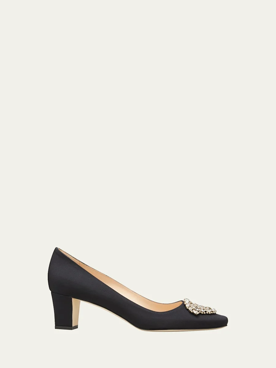 Okkato Low-Heel Crepe Pumps, Black - 1