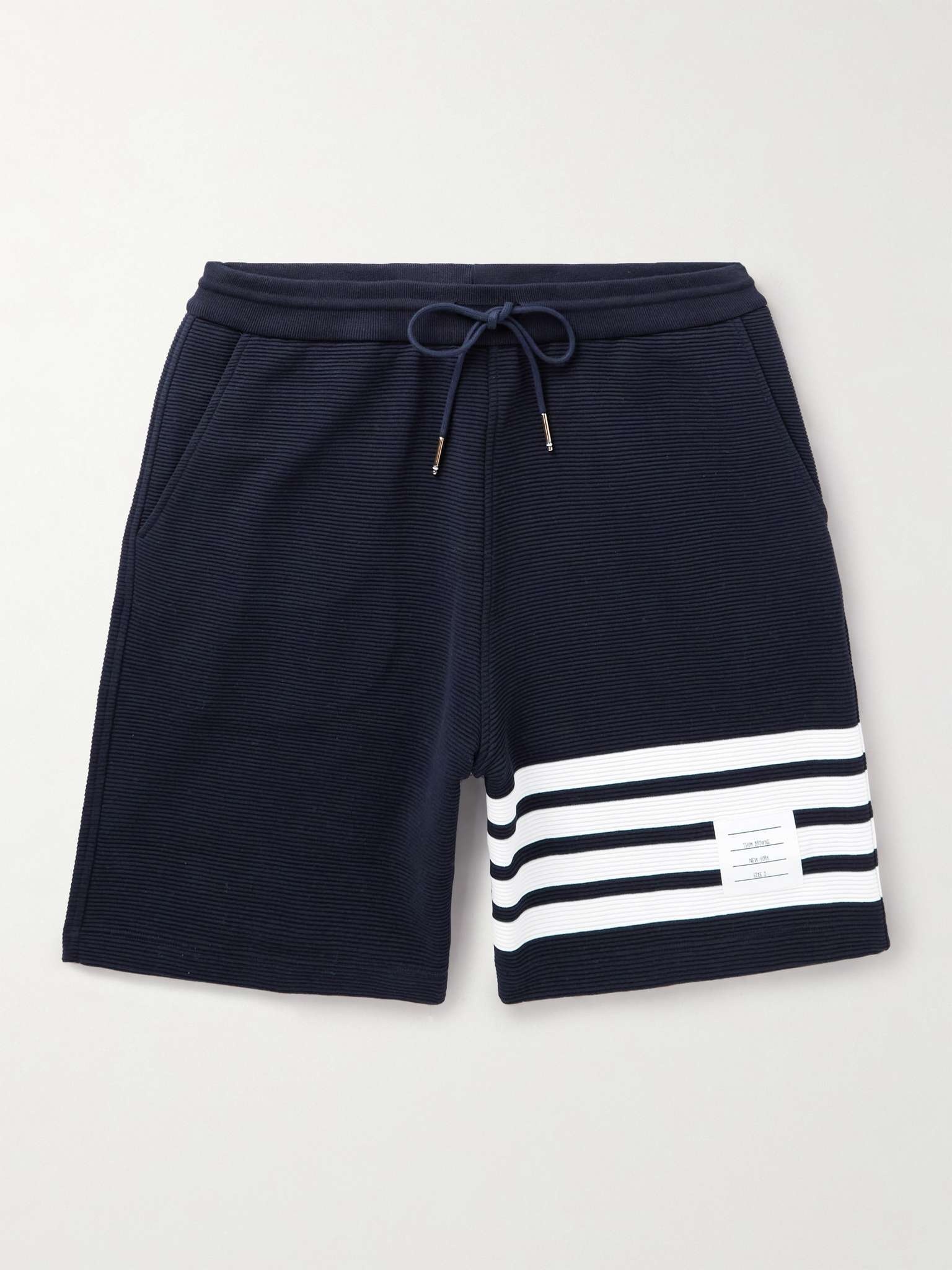 Straight-Leg Striped Ribbed Cotton-Jersey Drawstring Shorts - 1