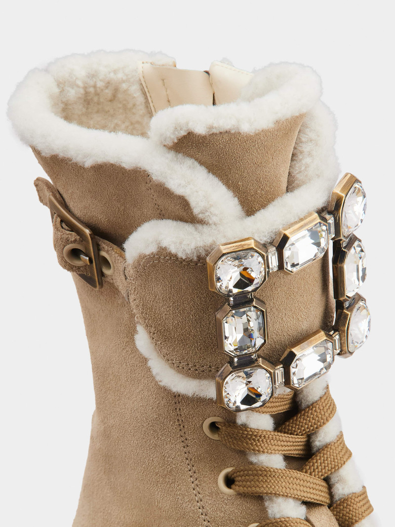 Walky Viv' Lace Up Shearling Strass Buckle Booties in Suede 3