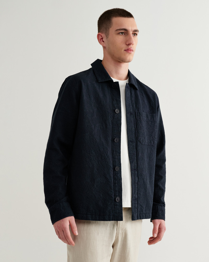 Wax London Rockley - Navy Honeycomb Jacquard Overshirt outlook