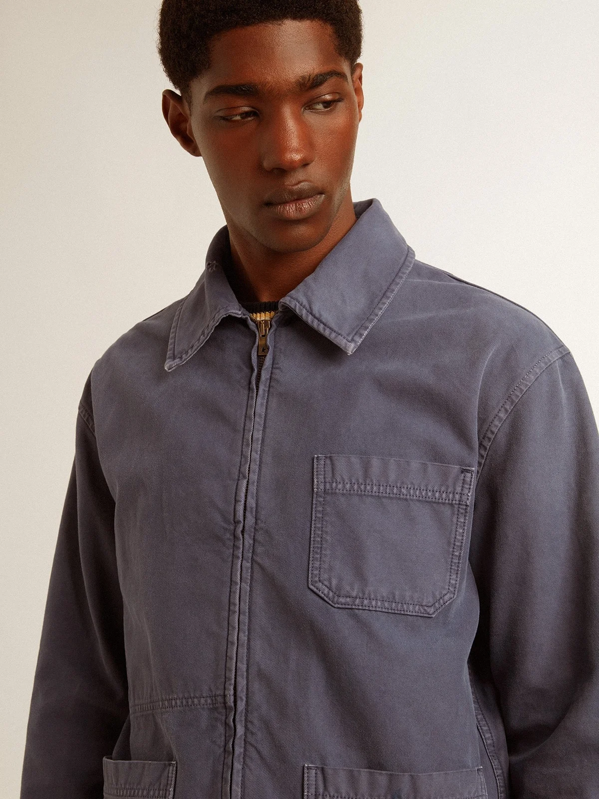 Golden Goose Men's blue jacket in denim cotton with distressed treatment -  GMP01941.P001683.50100 | REVERSIBLE