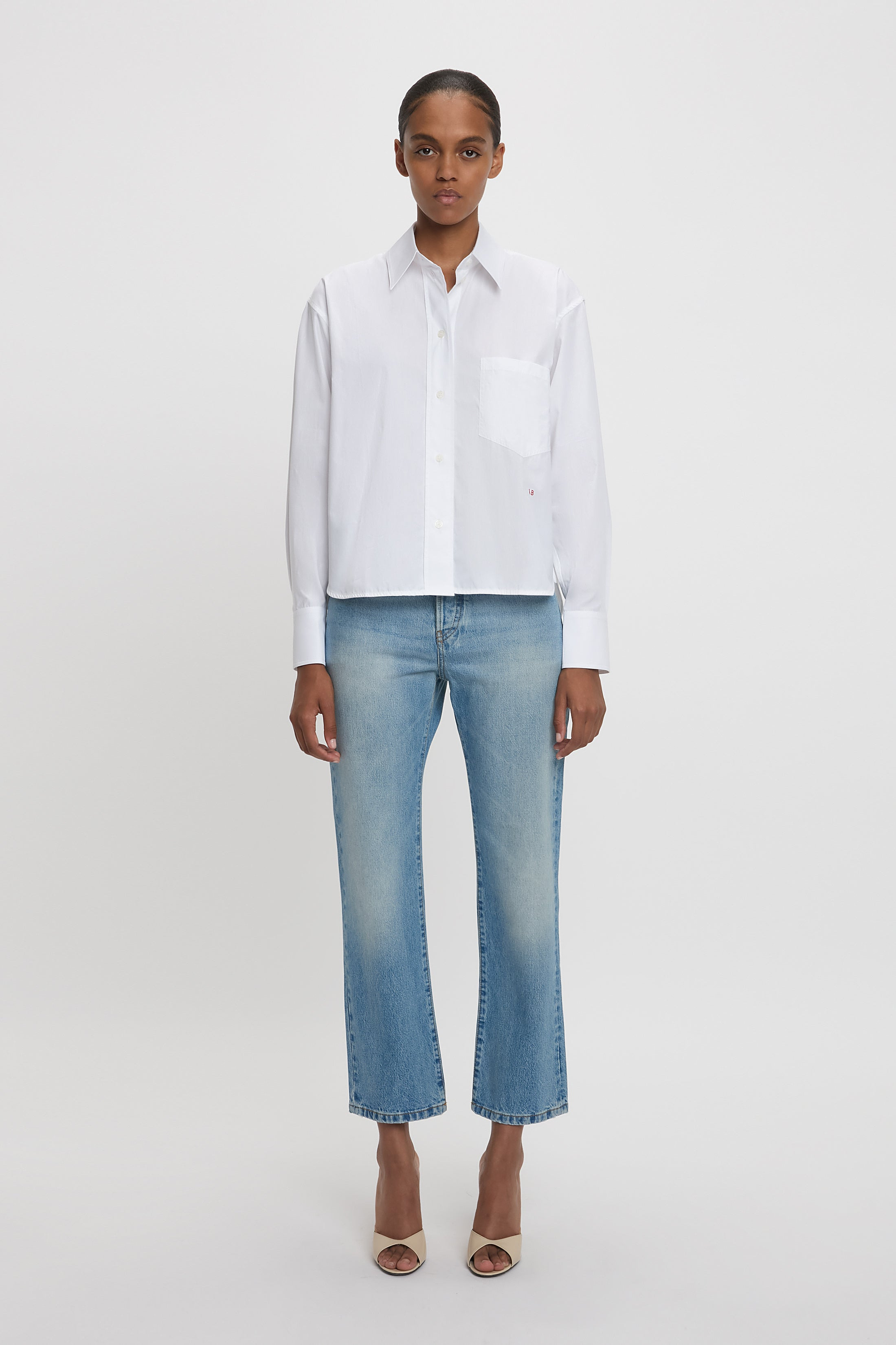 Cropped Long Sleeve Shirt In White - 2