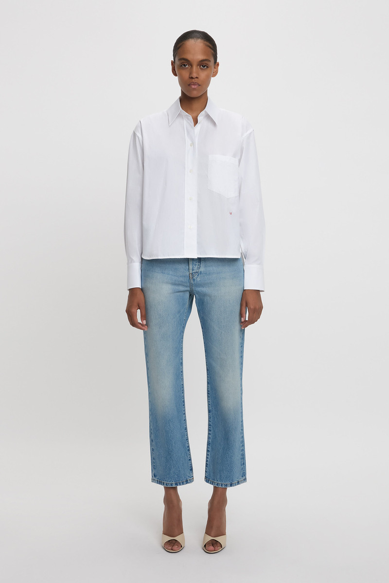 Victoria Beckham Cropped Long Sleeve Shirt In White outlook