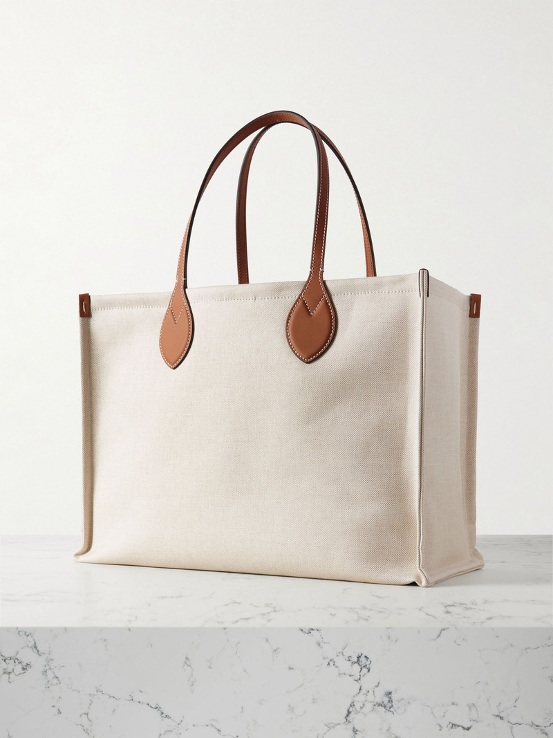 Leather-trimmed printed canvas tote Brown 3