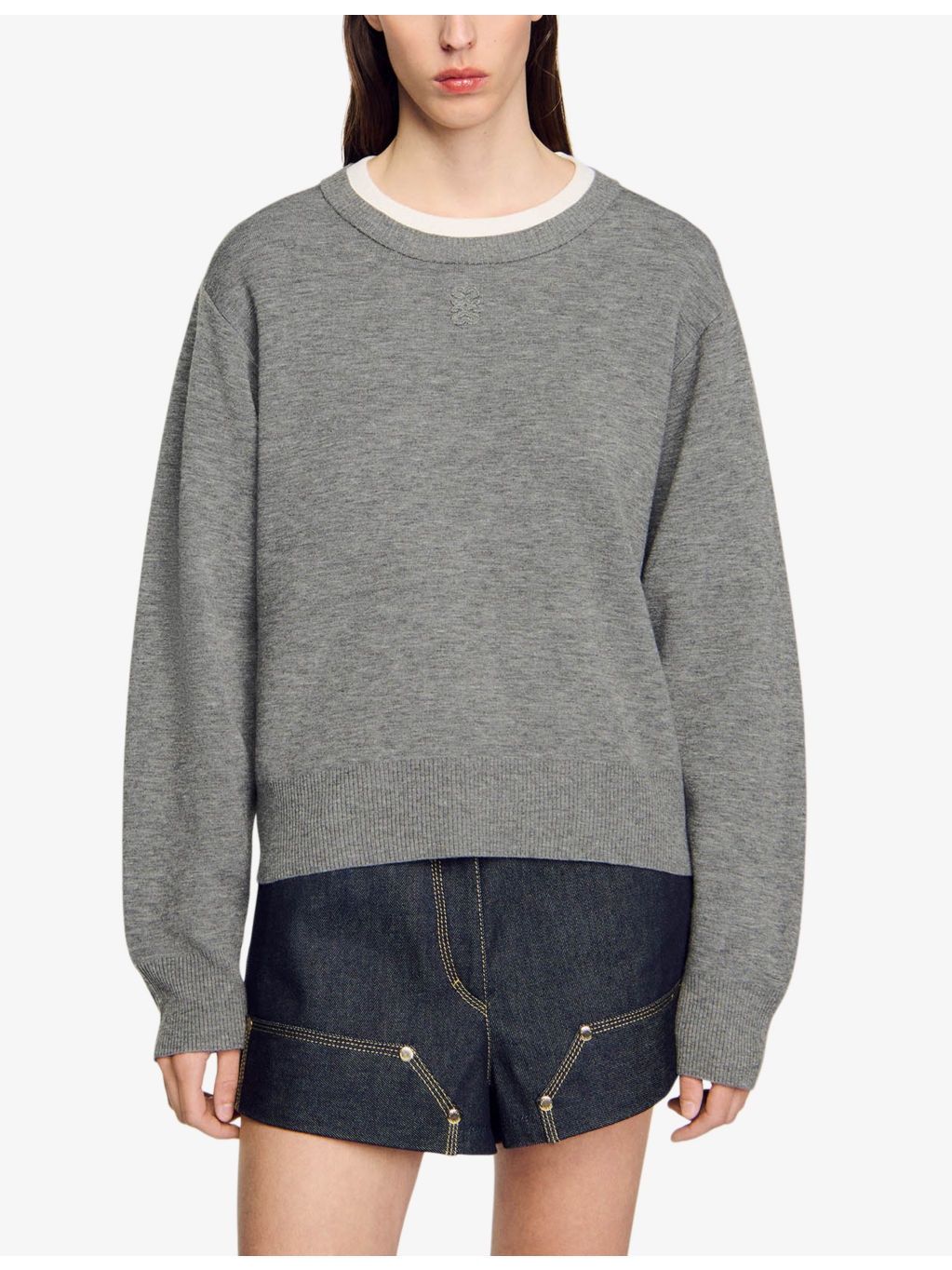 Contrast-collar relaxed-fit jersey jumper - 5