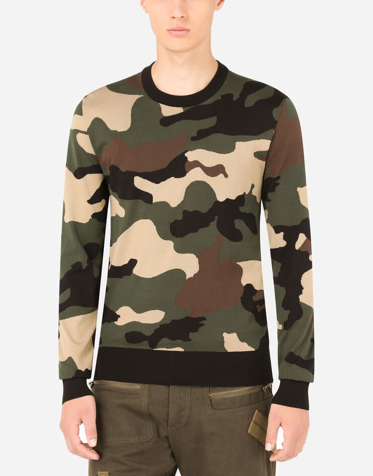 Silk round-neck sweater with camouflage intarsia - 4