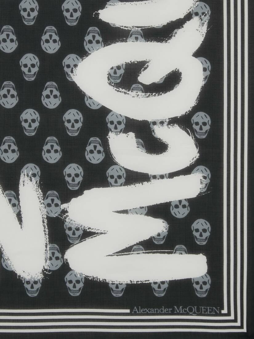 Men's McQueen Graffiti Biker Scarf in Black/ivory - 3
