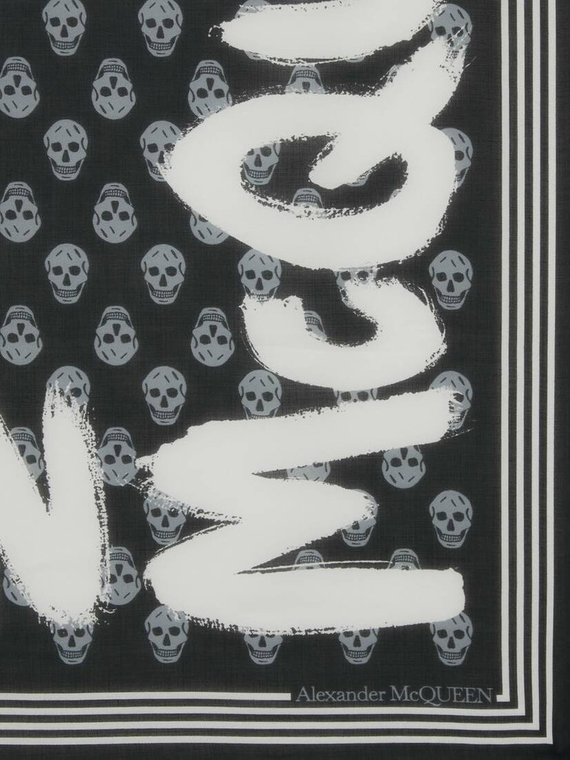 Men's McQueen Graffiti Biker Scarf in Black/ivory 3