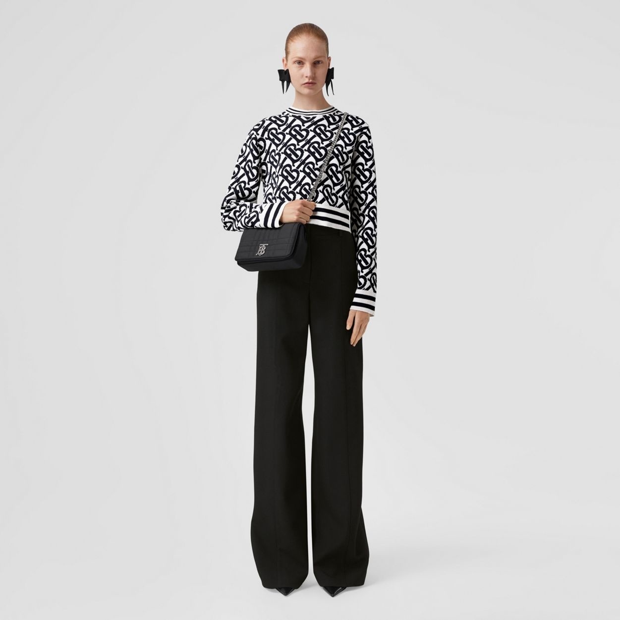Monogram Wool Blend Jacquard Cropped Sweater - 5