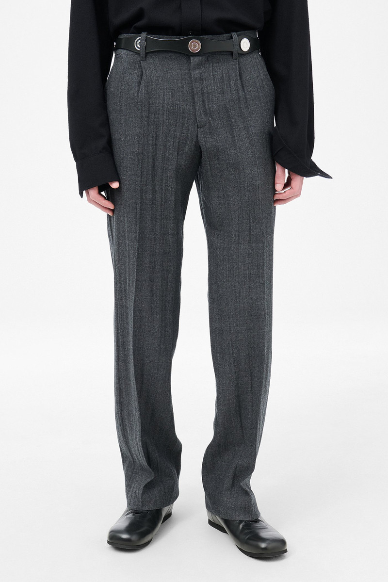 Slack Trouser Stone Grey Plisse Wool 3
