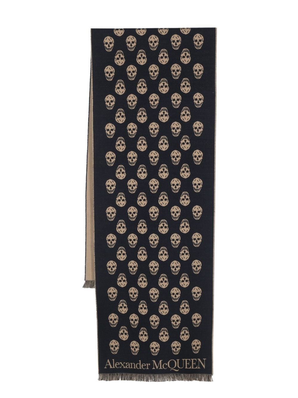 skull-jacquard fringed wool scarf - 1