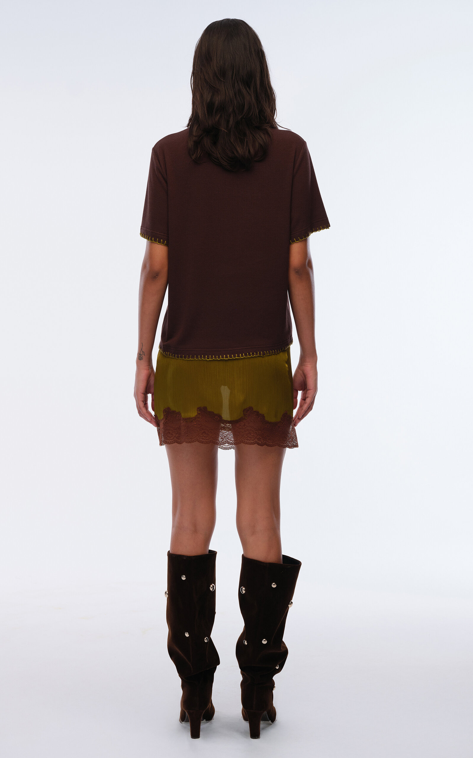 Niera Lace-Trimmed Satin Mini Skirt khaki - 3