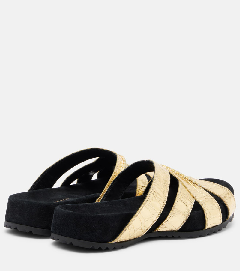Dries Van Noten Metallic leather and suede slides outlook