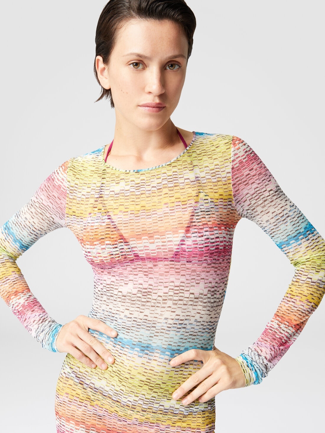 Long-sleeved dress in printed tulle - 4
