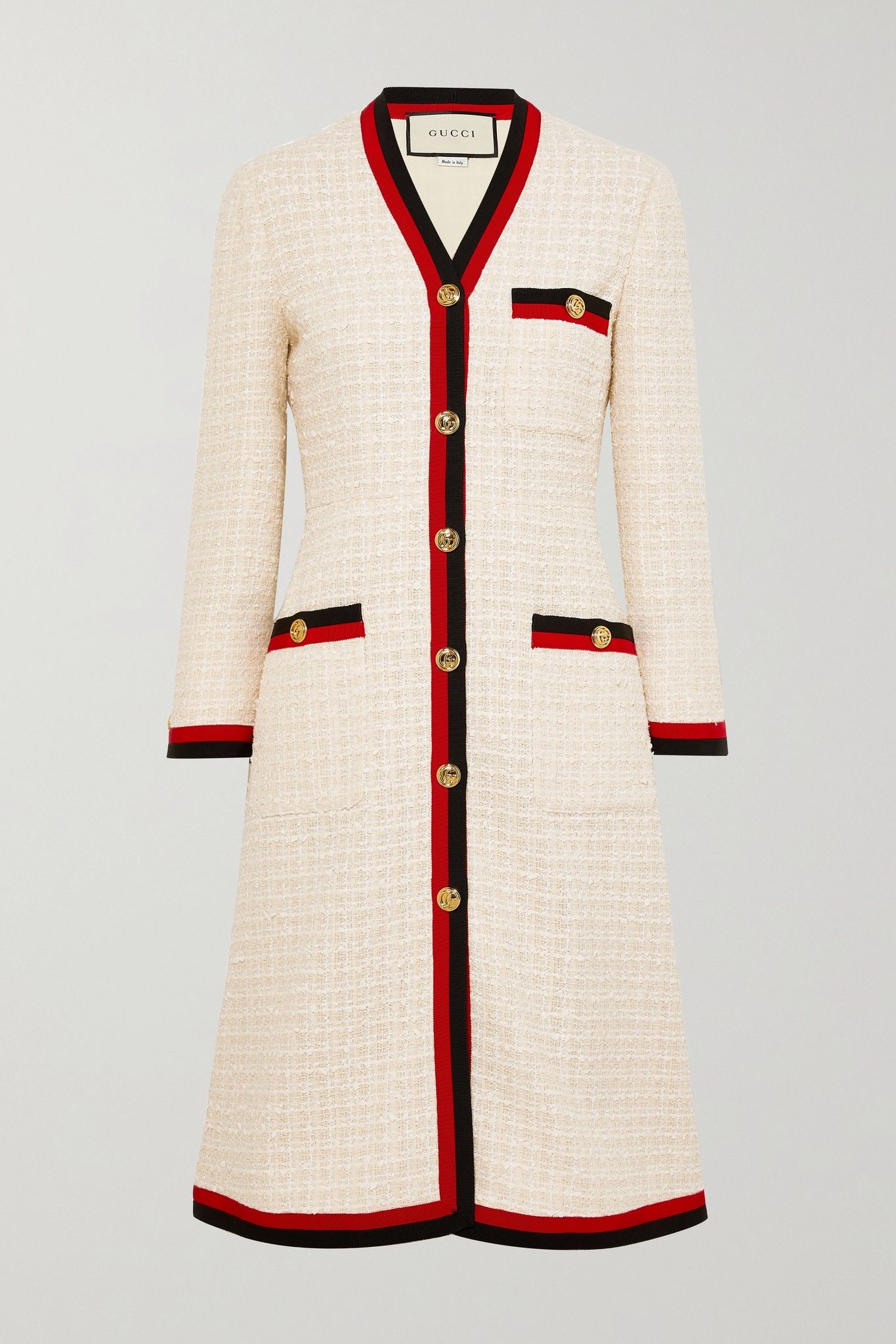 Grosgrain-trimmed cotton-blend bouclé-tweed coat - 1