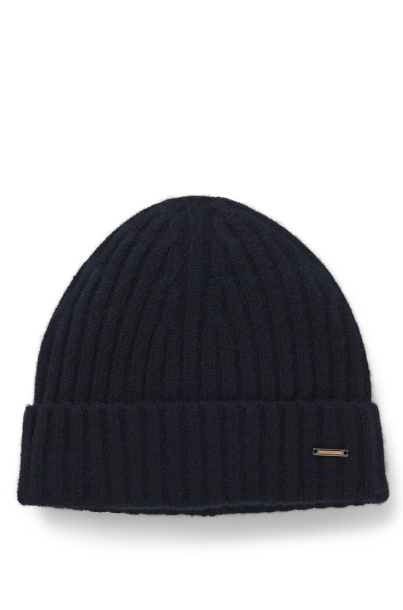 CASHMERE BEANIE HAT WITH RIBBING 1