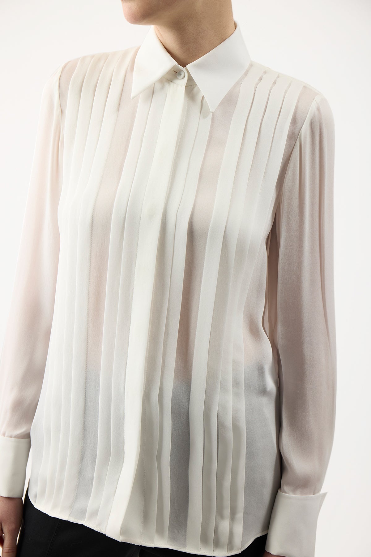 Aime Shirt in Ivory Silk Georgette Twill - 5