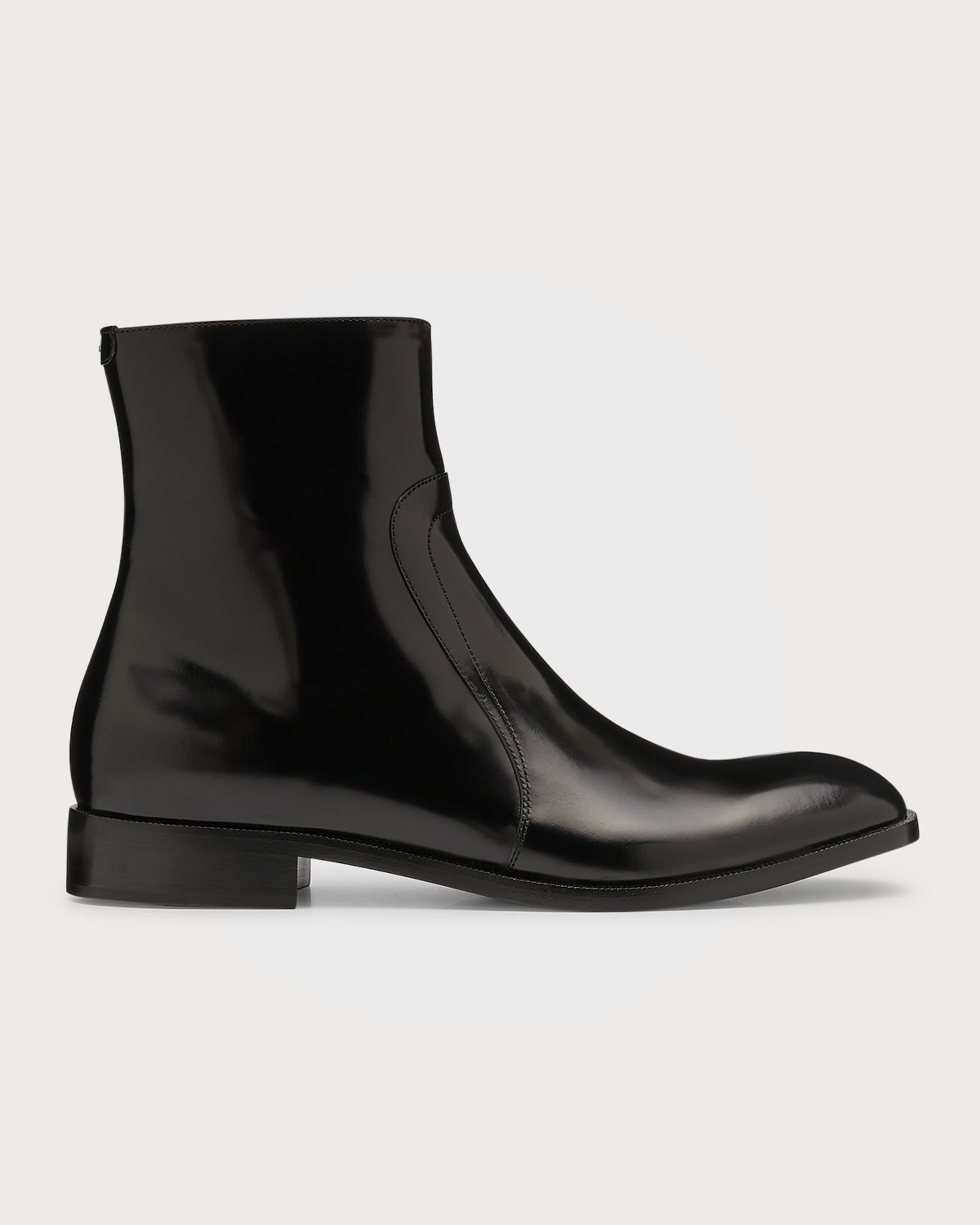 Men's Leather Zip Ankle Boots - 1