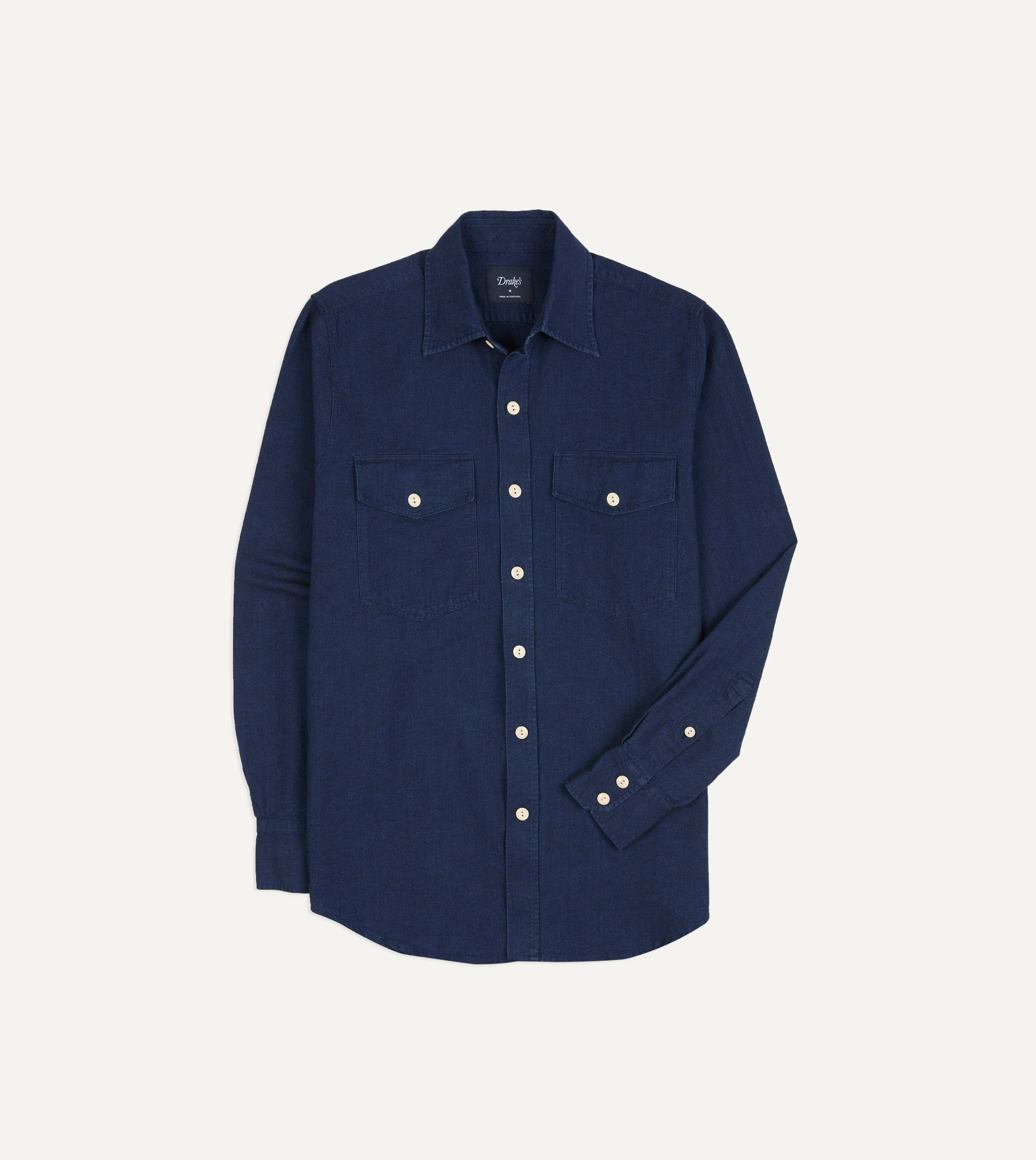 Indigo Cotton Long Point Collar Work Shirt - 1