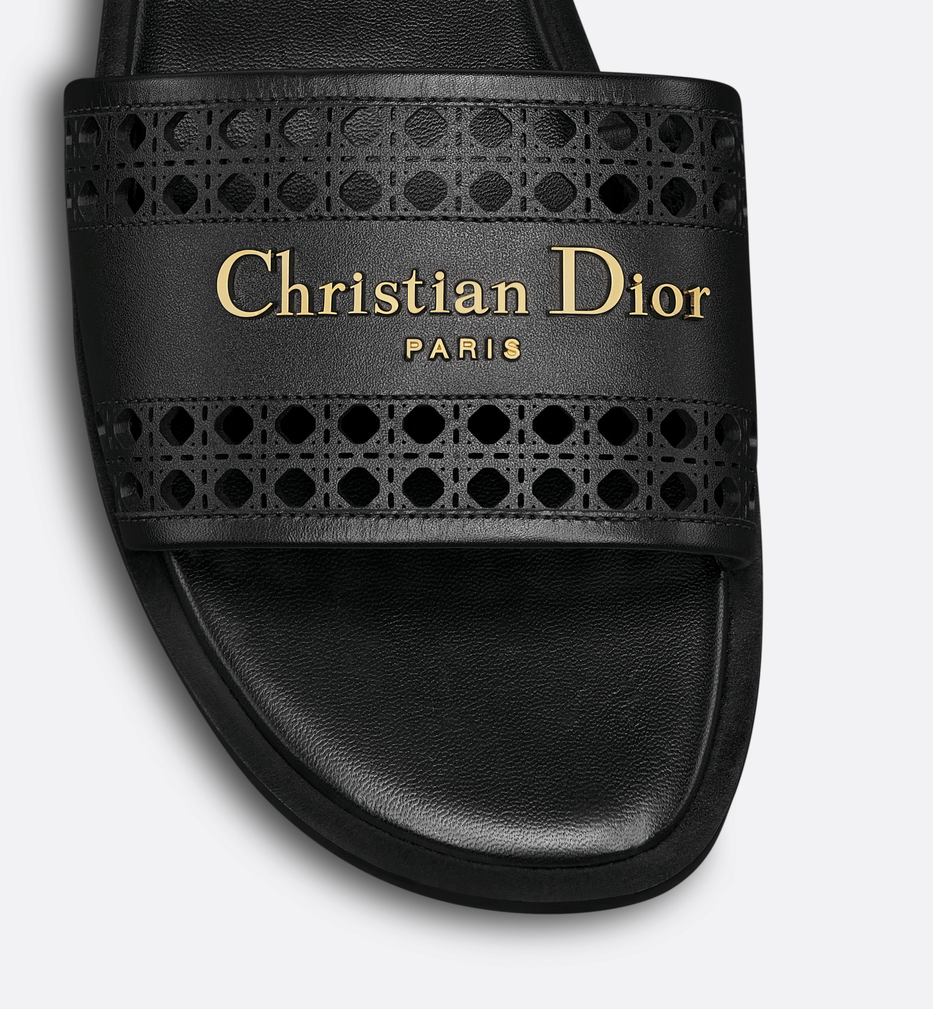 ◆Dior◆ D-Lane Slide Black Openwork Microcannage D-Lane Slide Black Calfskin with Openwork Microcannage Motif