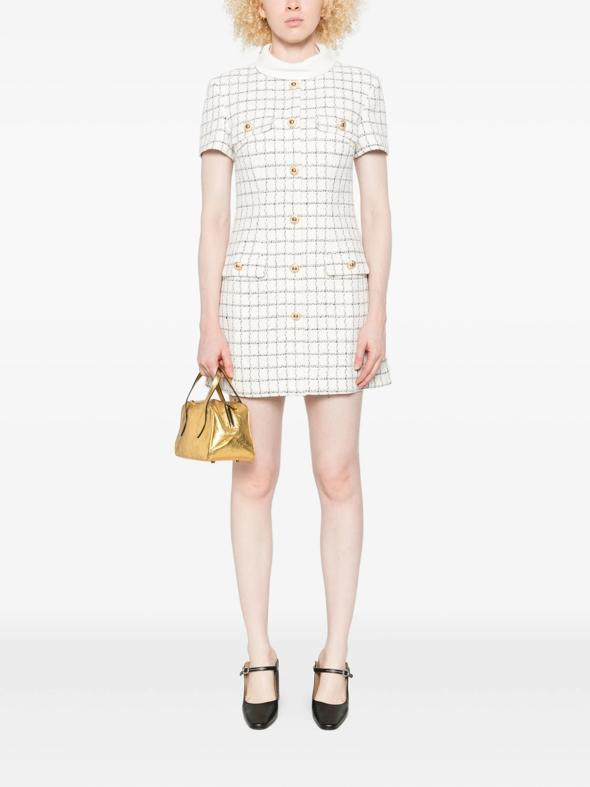 Self-portrait Checked Button-detailed Mini Dress - 3