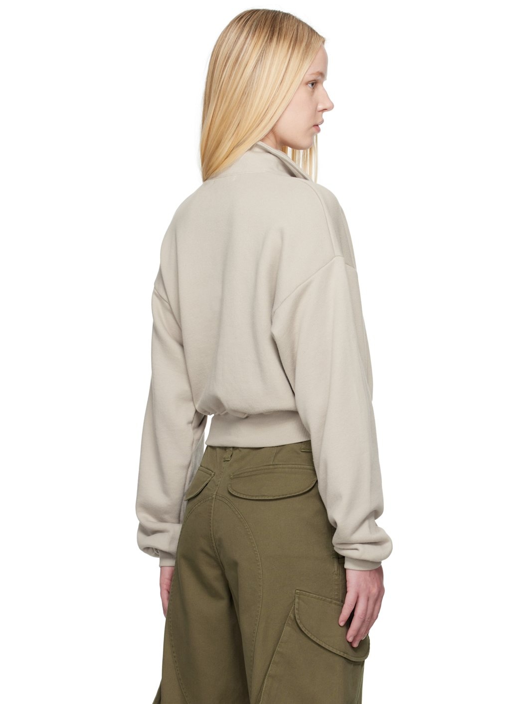 Gray Cropped Half-Zip Sweatshirt - 3