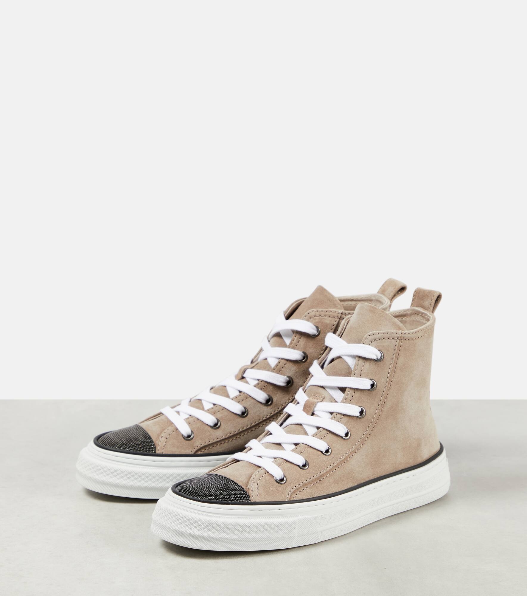 Monili-embellished high-top suede sneakers - 5
